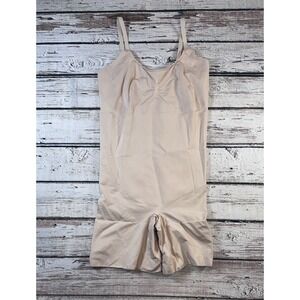 Spanx Oncore Mid Thigh Bodysuit Sculpt‎  Soft Beige Nude Stretch Size 1X